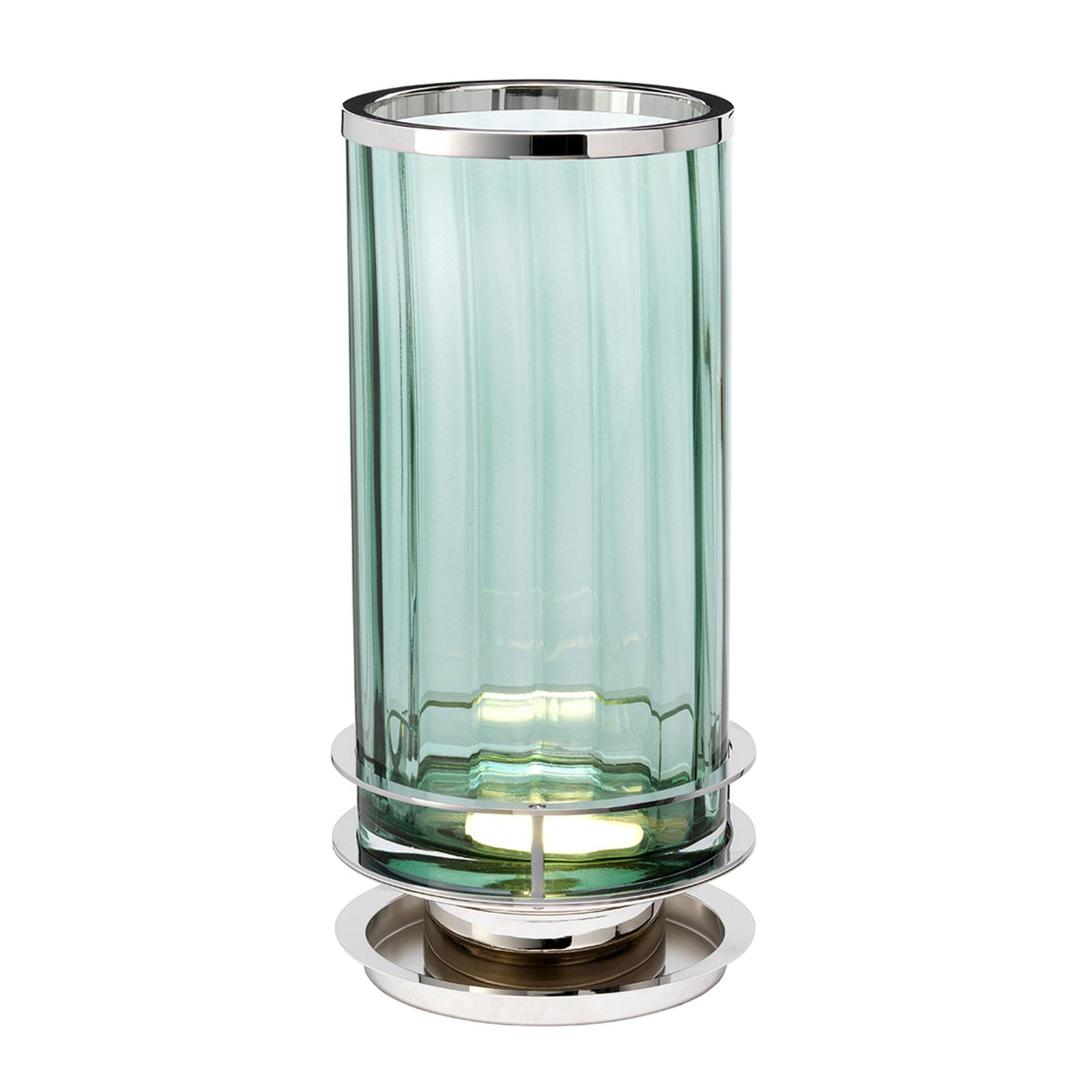 Arno Table Lamp in Green Tint Glass with Polished Nickel Metalwork