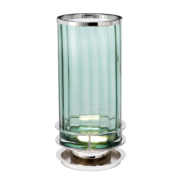 Arno Table Lamp in Green Tint Glass with Polished Nickel Metalwork