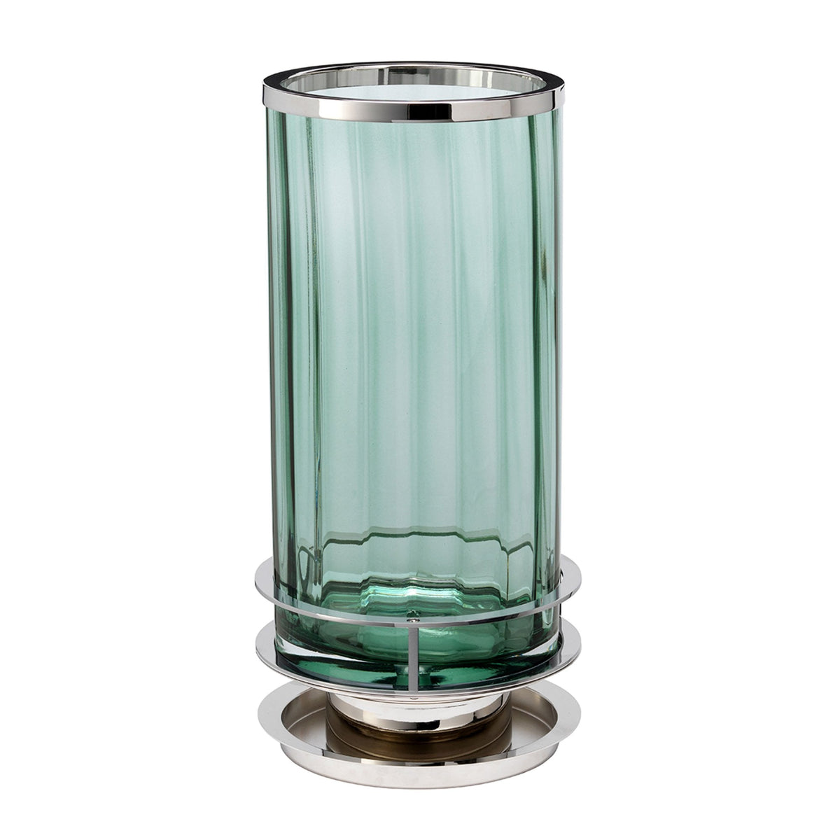 Arno Table Lamp in Green Tint Glass with Polished Nickel Metalwork