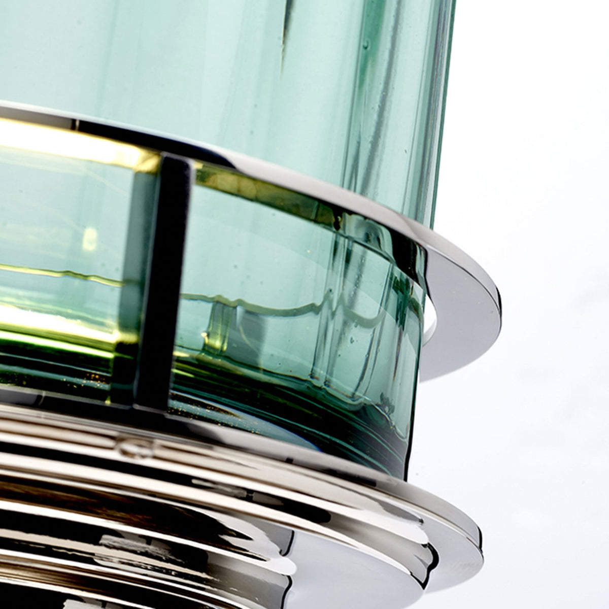 Arno Table Lamp in Green Tint Glass with Polished Nickel Metalwork