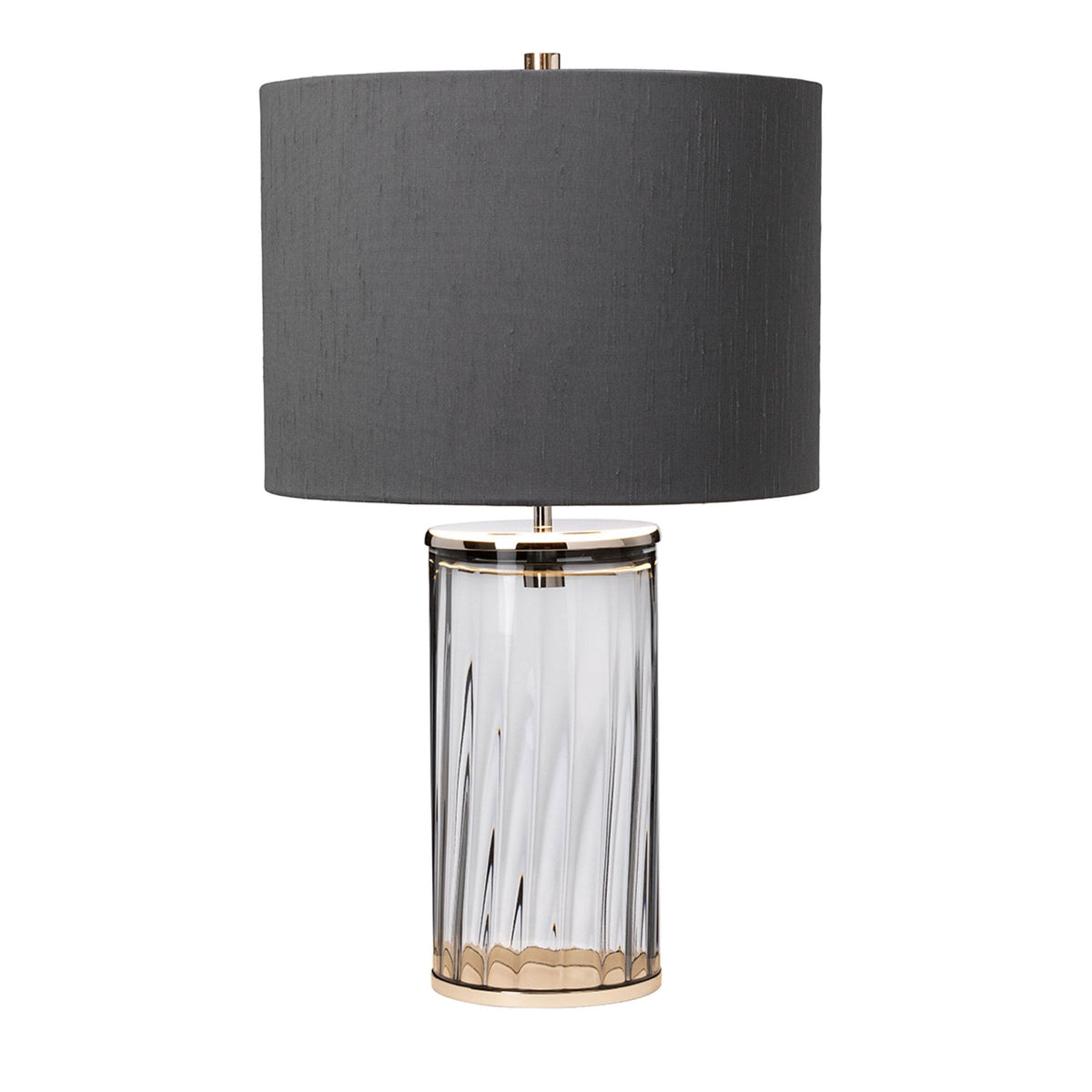 Reno Table Lamp in Smoked Tint Glass with Polished Nickel Metalwork