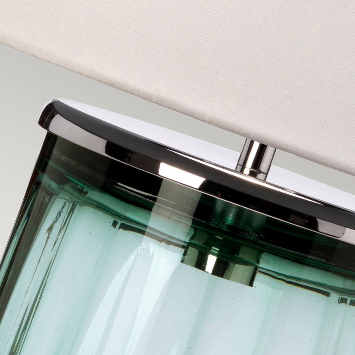 Reno Table Lamp in Green Tint Glass with Polished Nickel Metalwork