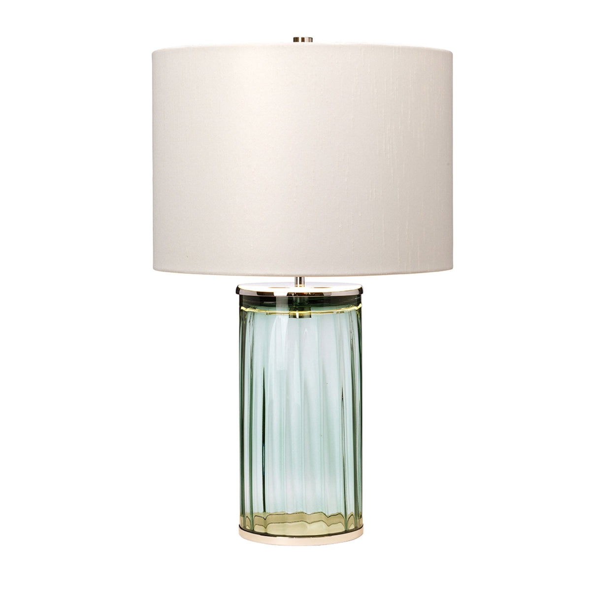 Reno Table Lamp in Green Tint Glass with Polished Nickel Metalwork