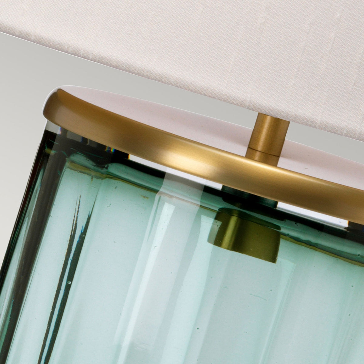 Reno Table Lamp in Green Tint Glass with Aged Brass Metalwork