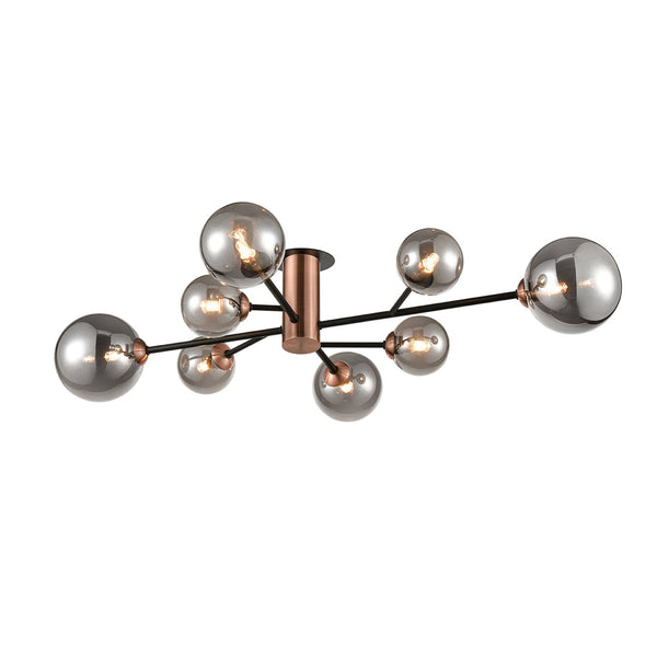 Swyre Eight Lamp Semi-Flush Ceiling Light in Matt Black & Copper