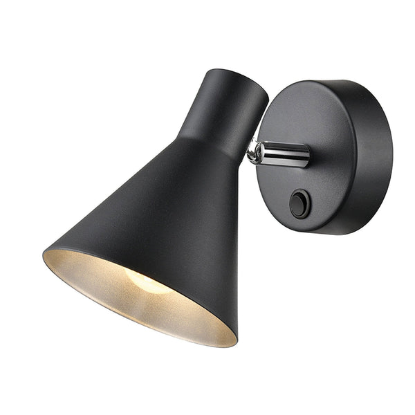 Stalbridge Single Adjustable Wall Light in Matt Black & Silver Inner