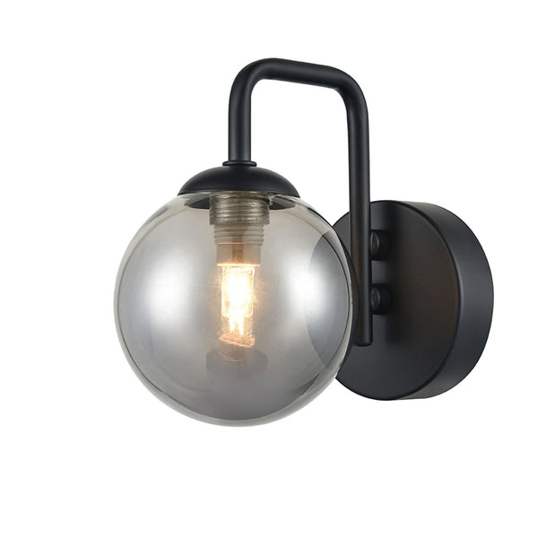 Poxwell Single Lamp Wall Light in Matt Black & Smoked Glass