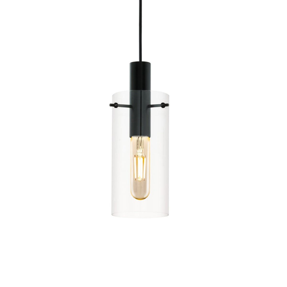 Montefino Single Pendant in Black with Clear Glass