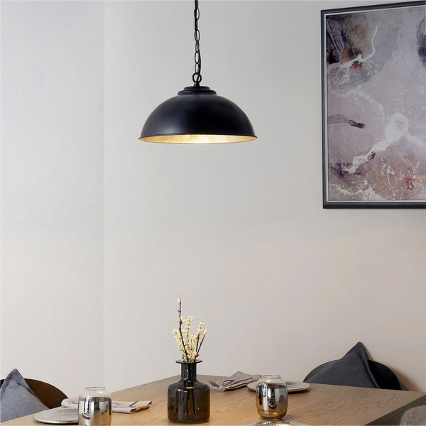 Colman 345mm Pendant in Matt Black with Gold Leaf Inner