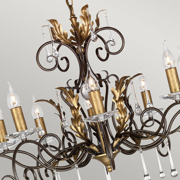 Amarilli Bronze and Gold Ten Arm Chandelier