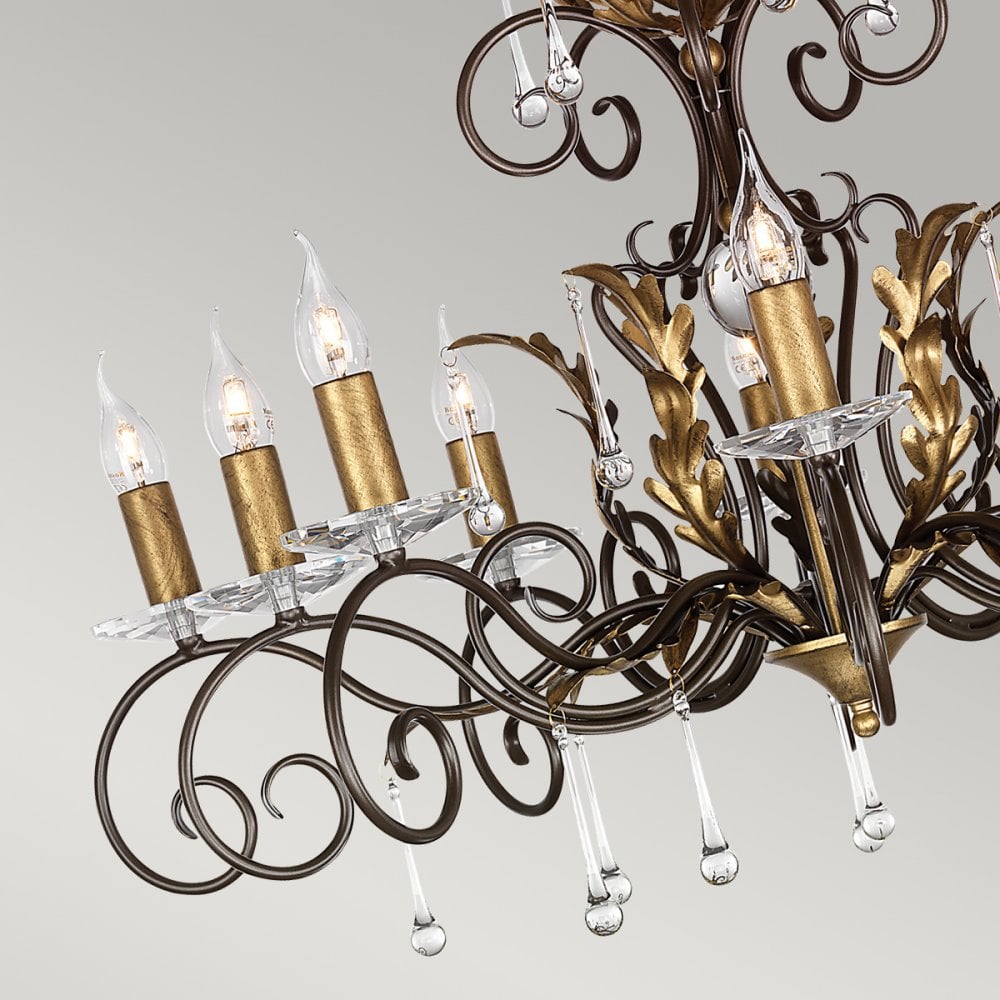 Amarilli Bronze and Gold Ten Arm Chandelier