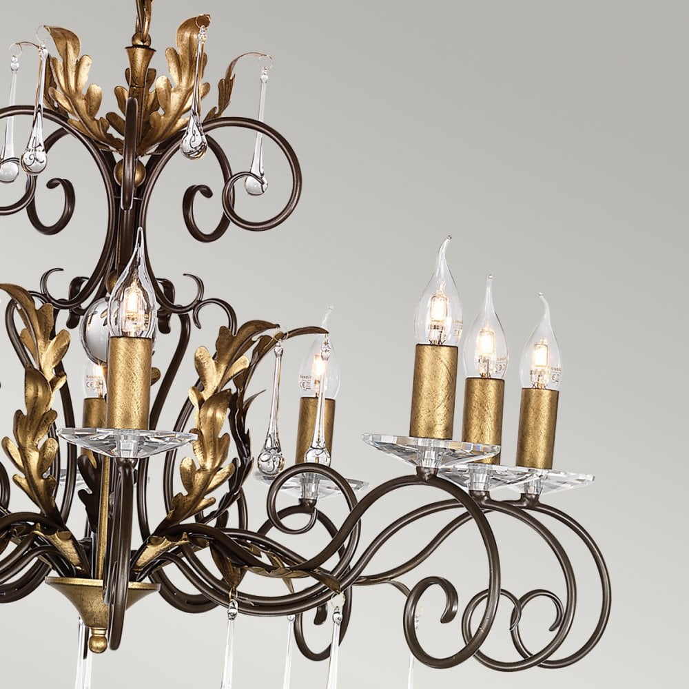 Amarilli Bronze and Gold Ten Arm Chandelier