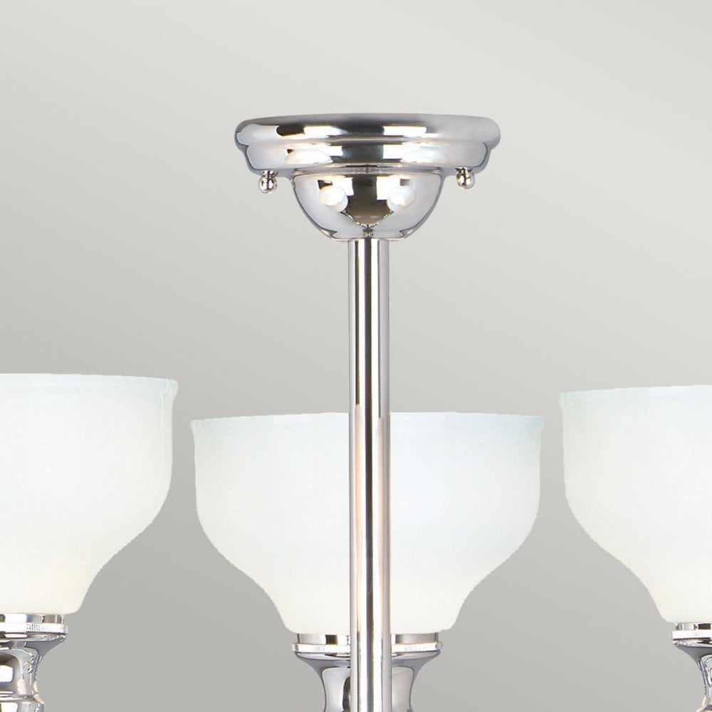 Cheadle IP44 Bathroom Semi Flush Ceiling Light in Polished Chrome & Opal Shades