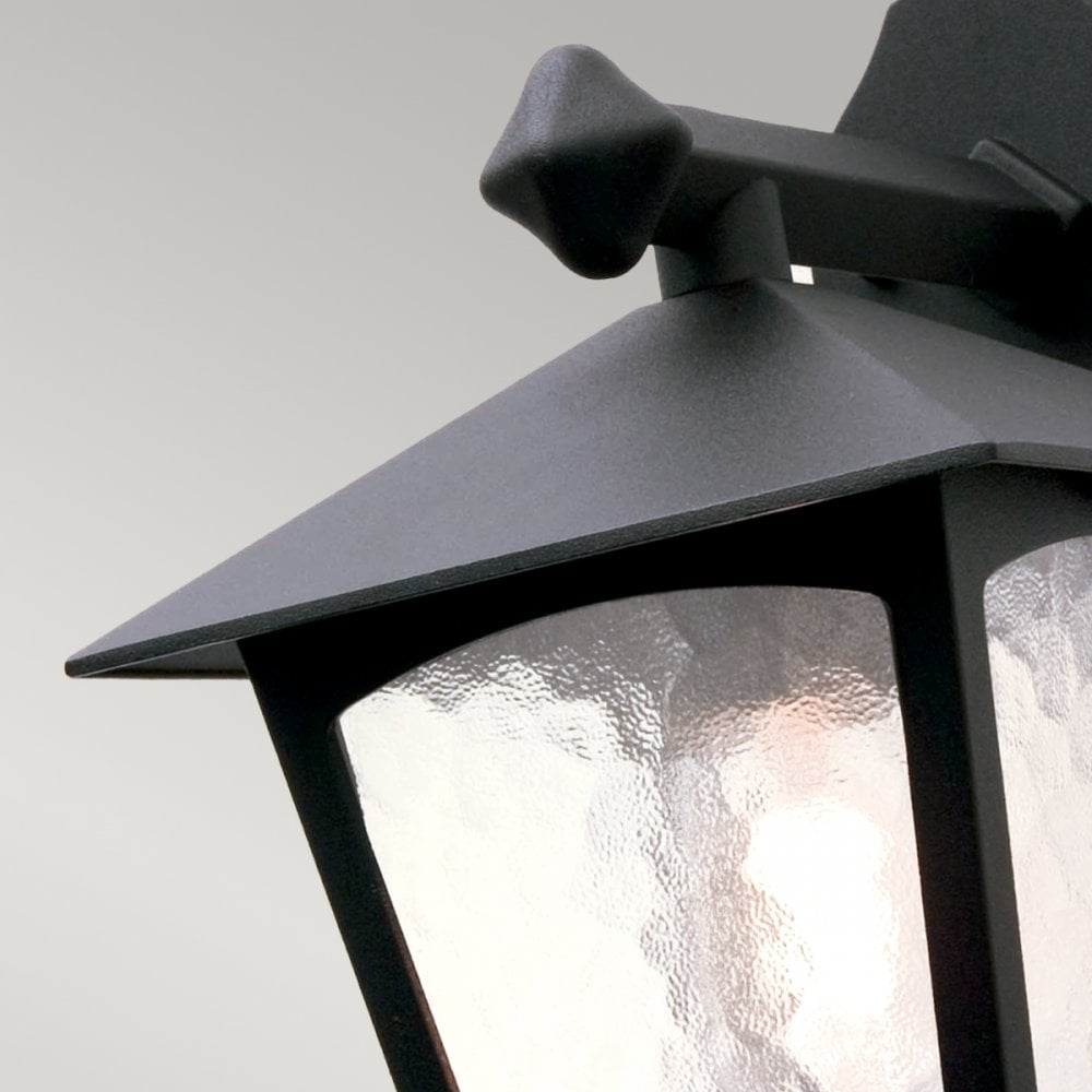 York Exterior Wall Down Lantern in Black with Ripple Glass