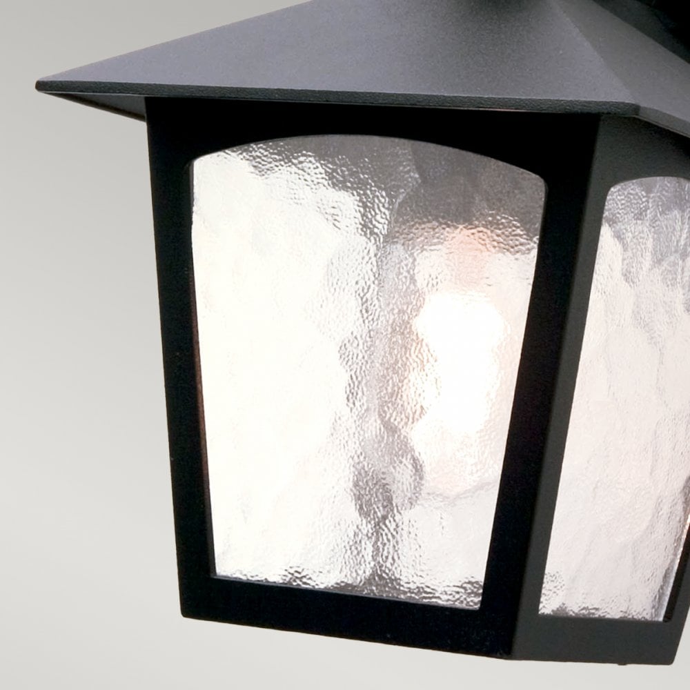 York Exterior Wall Down Lantern in Black with Ripple Glass