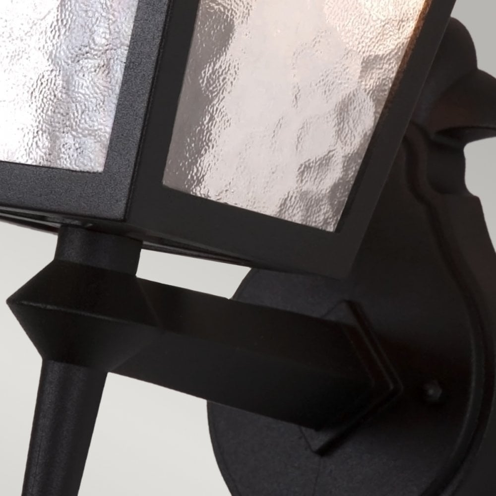 York Exterior Wall Up Lantern in Black with Ripple Glass