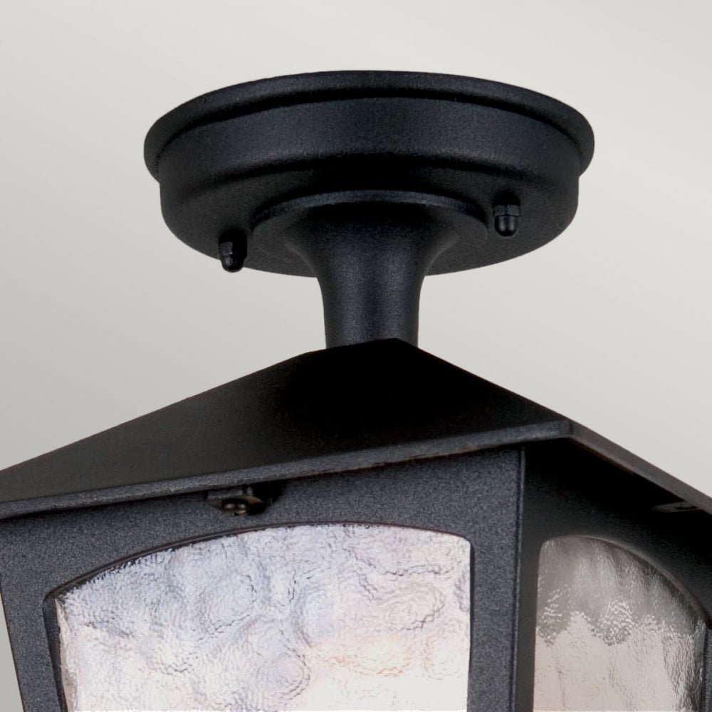 York Exterior Porch Ceiling Lantern in Black with Ripple Glass