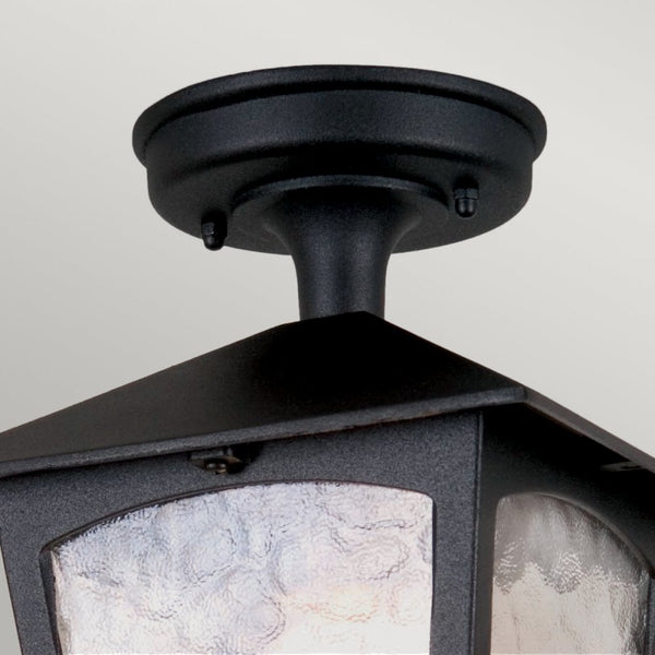 York Exterior Porch Ceiling Lantern in Black with Ripple Glass