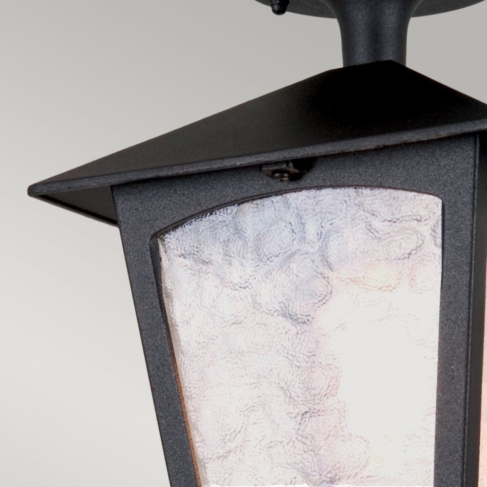 York Exterior Porch Ceiling Lantern in Black with Ripple Glass