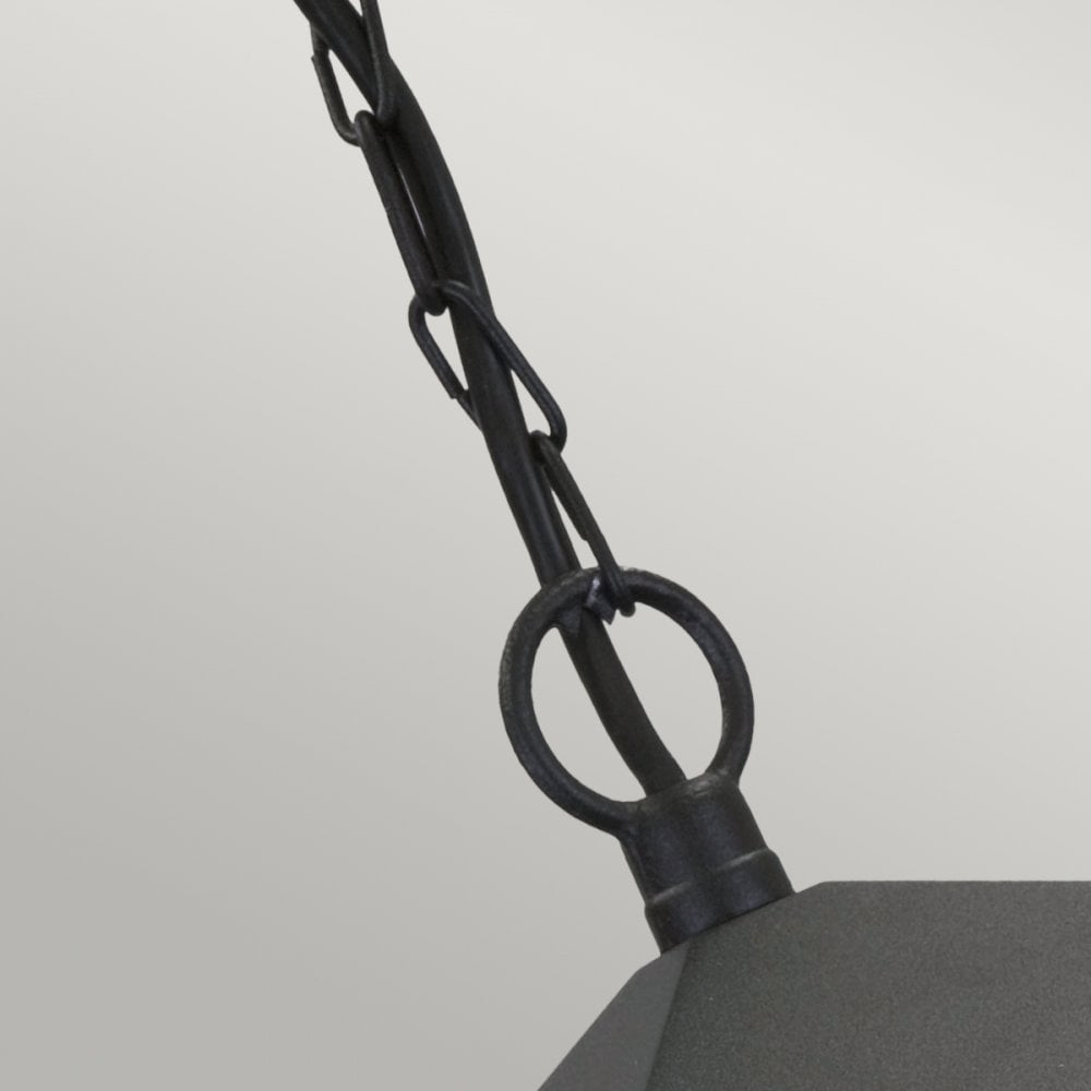 York Exterior Porch Chain Pendant Lantern in Black with Ripple Glass