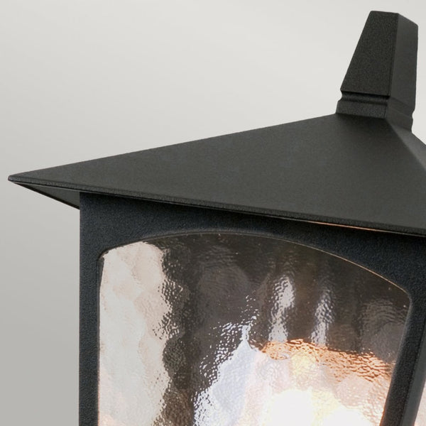 York Exterior Flush Wall Lantern in Black with Ripple Glass