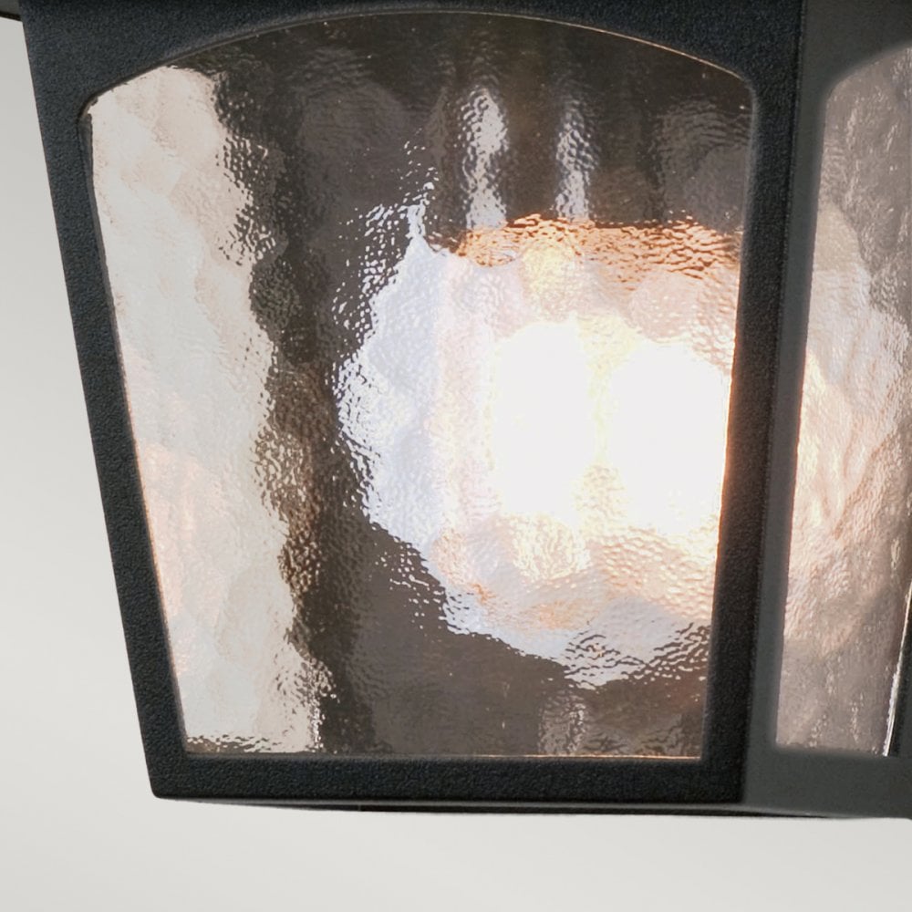 York Exterior Flush Wall Lantern in Black with Ripple Glass