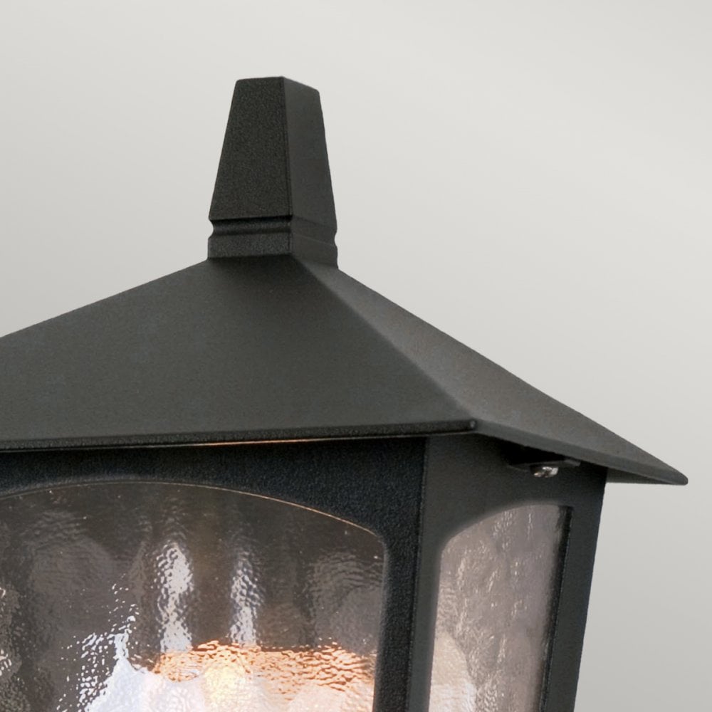 York Exterior Flush Wall Lantern in Black with Ripple Glass
