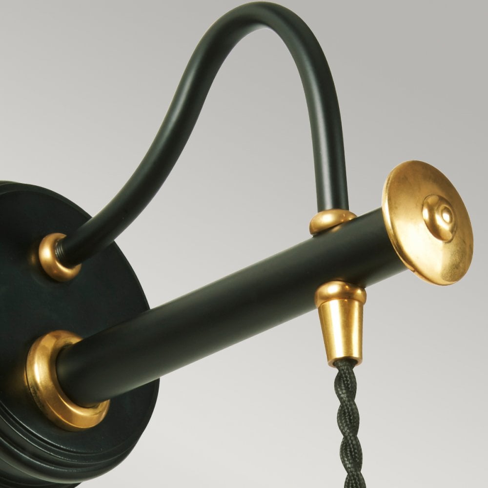 Douille Single Wall Light in Black & Polished Brass with Ribbed Glass Shade