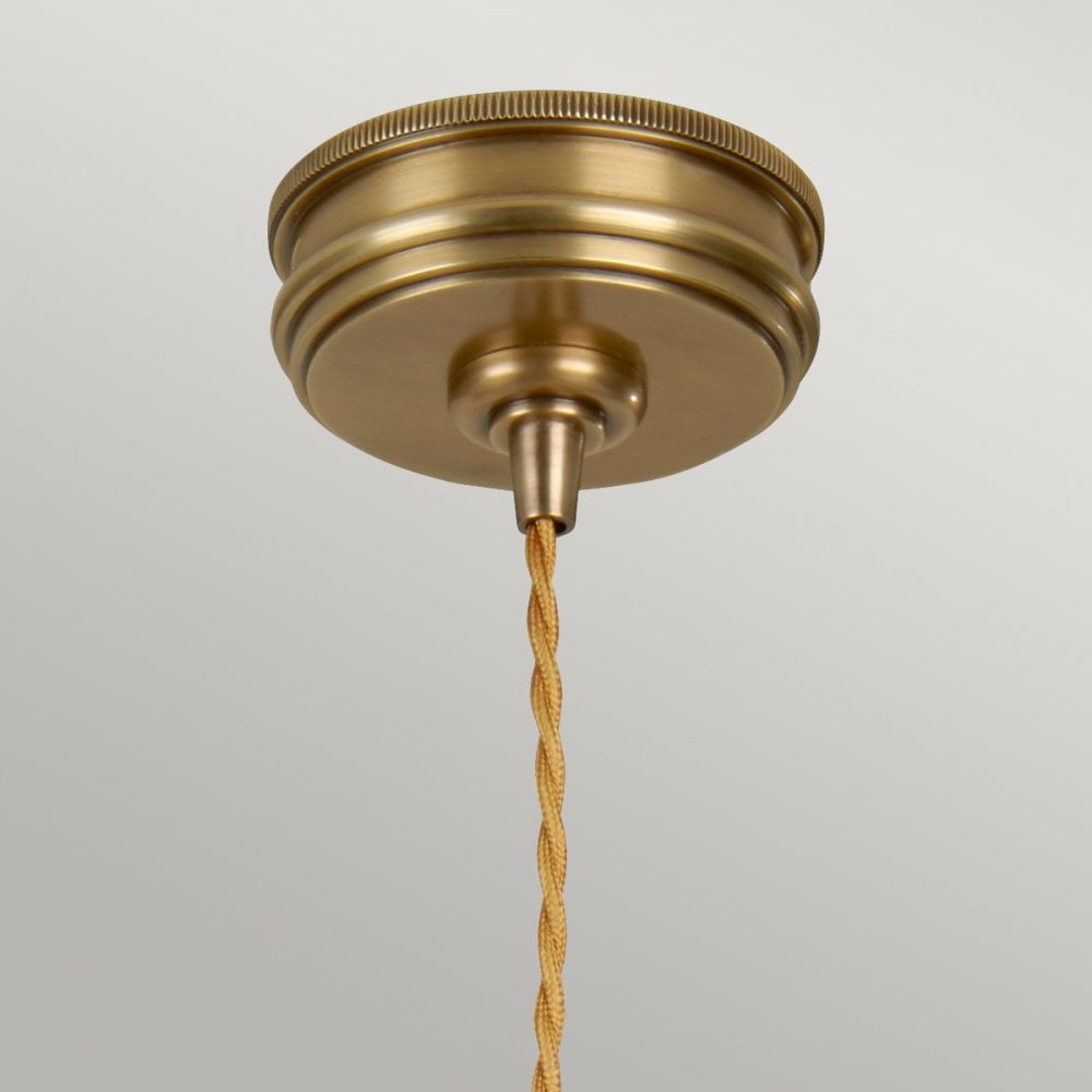 Douille Single Light Pendant in Aged Brass with Ribbed Glass Shade