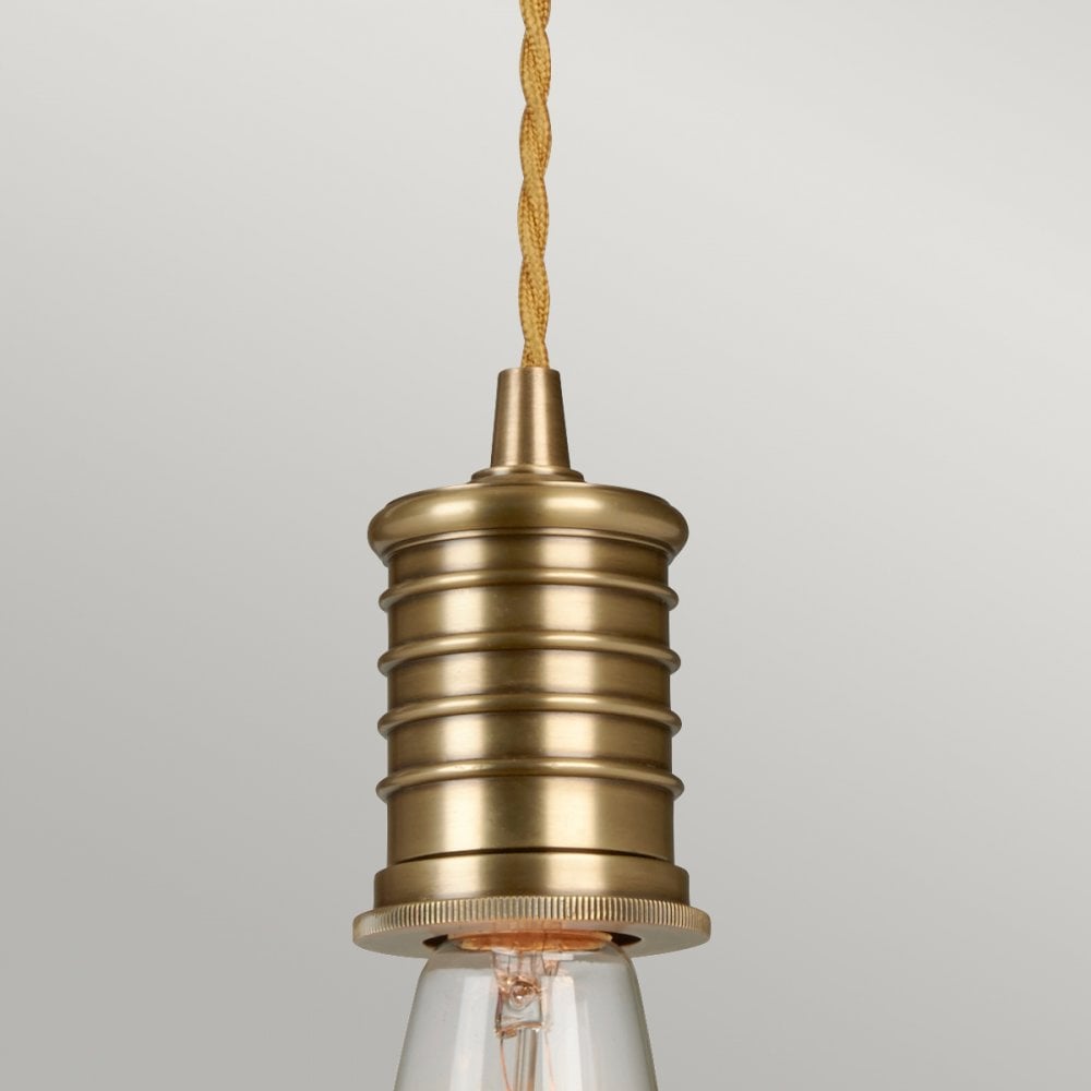 Douille Single Light Pendant in Aged Brass with Ribbed Glass Shade