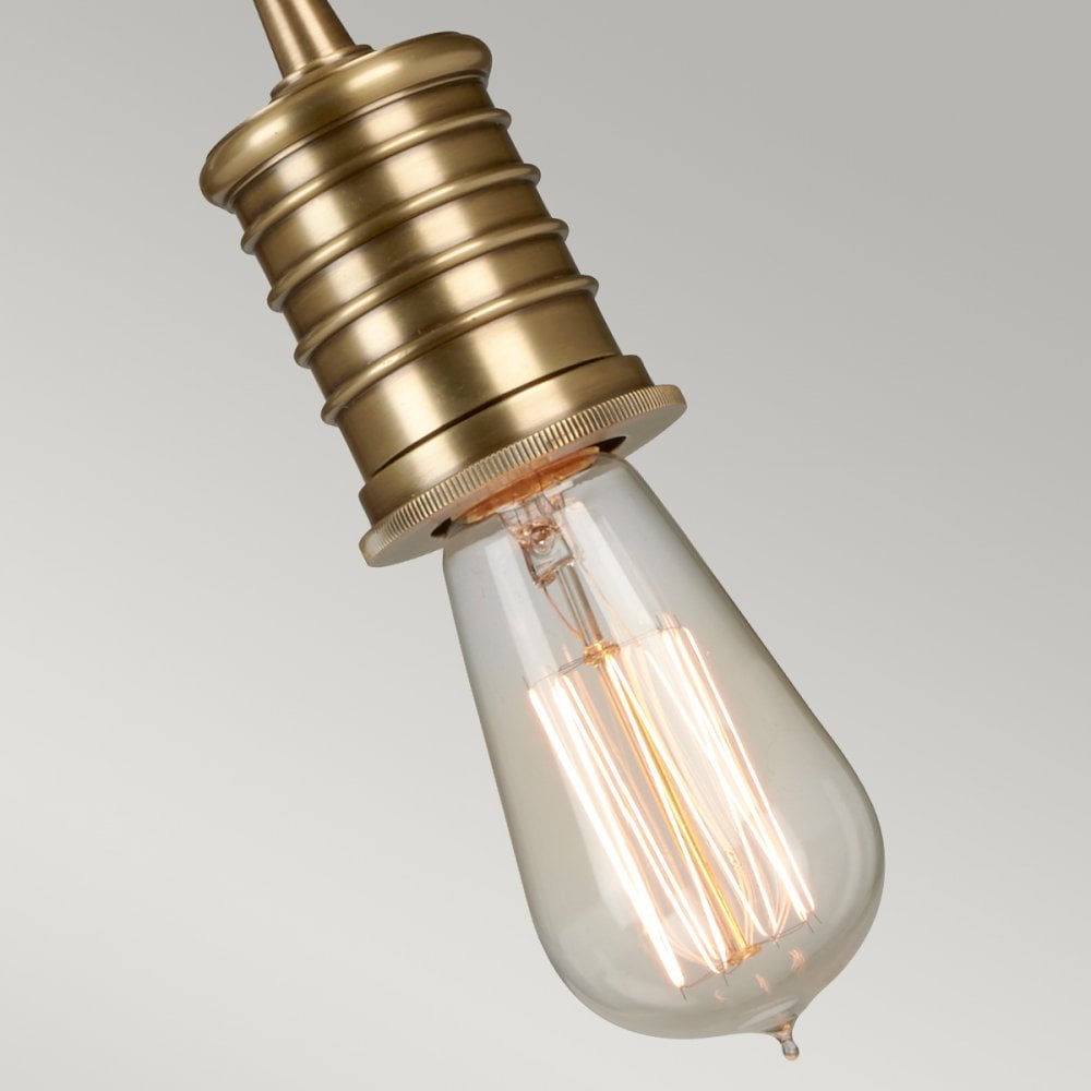 Douille Single Light Pendant in Aged Brass with Ribbed Glass Shade