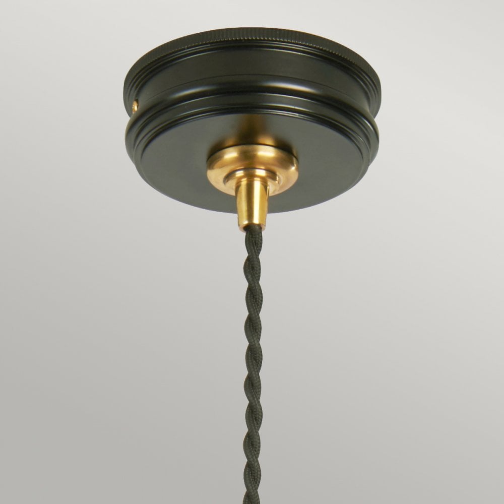 Douille Single Light Pendant in Black & Polished Brass with Ribbed Glass Shade