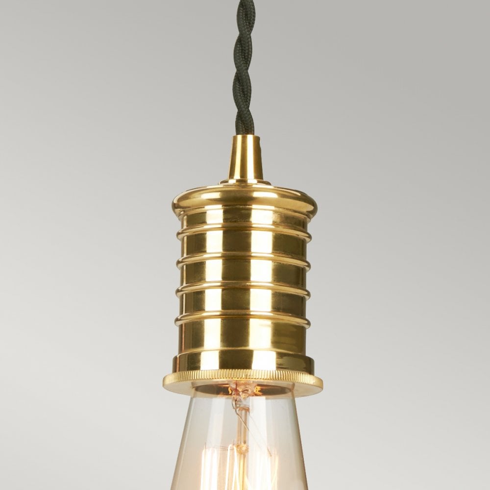 Douille Single Light Pendant in Black & Polished Brass with Ribbed Glass Shade