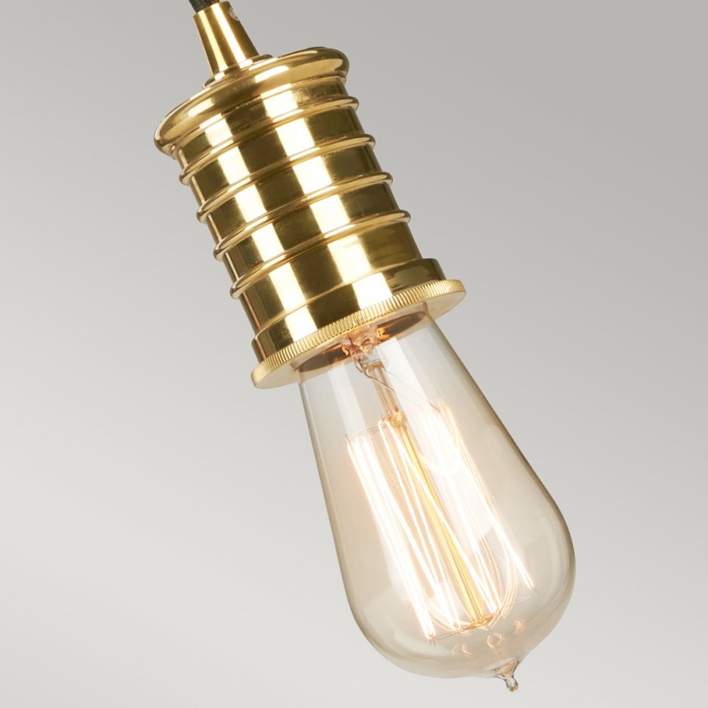 Douille Single Light Pendant in Black & Polished Brass with Ribbed Glass Shade