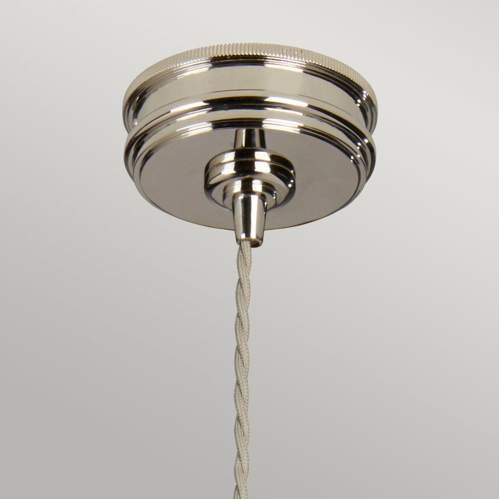 Douille Single Light Pendant in Polished Nickel with Ribbed Glass Shade