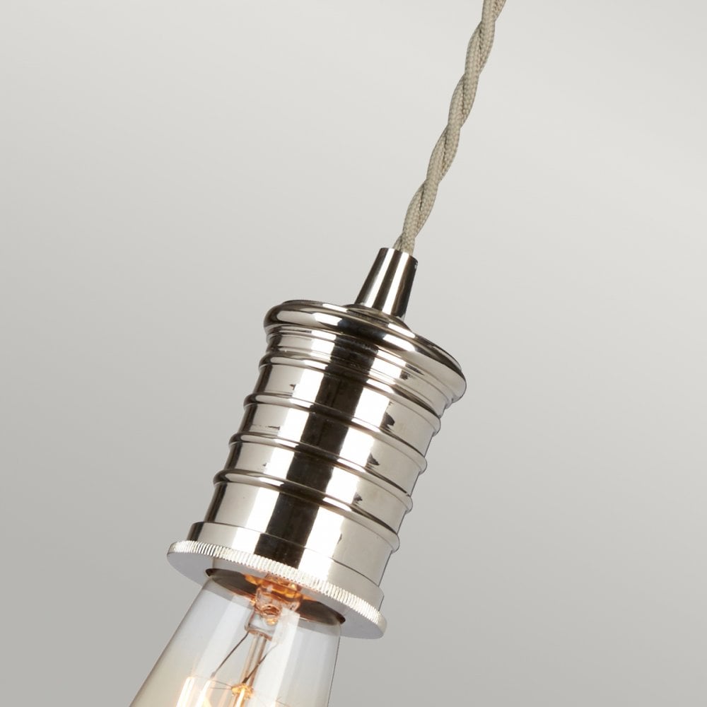 Douille Single Light Pendant in Polished Nickel with Ribbed Glass Shade