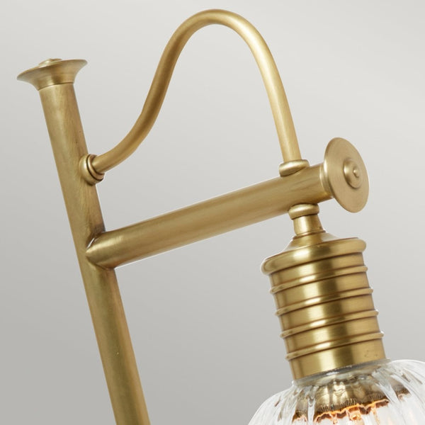 Douille Table Lamp in Aged Brass with Ribbed Glass Shade