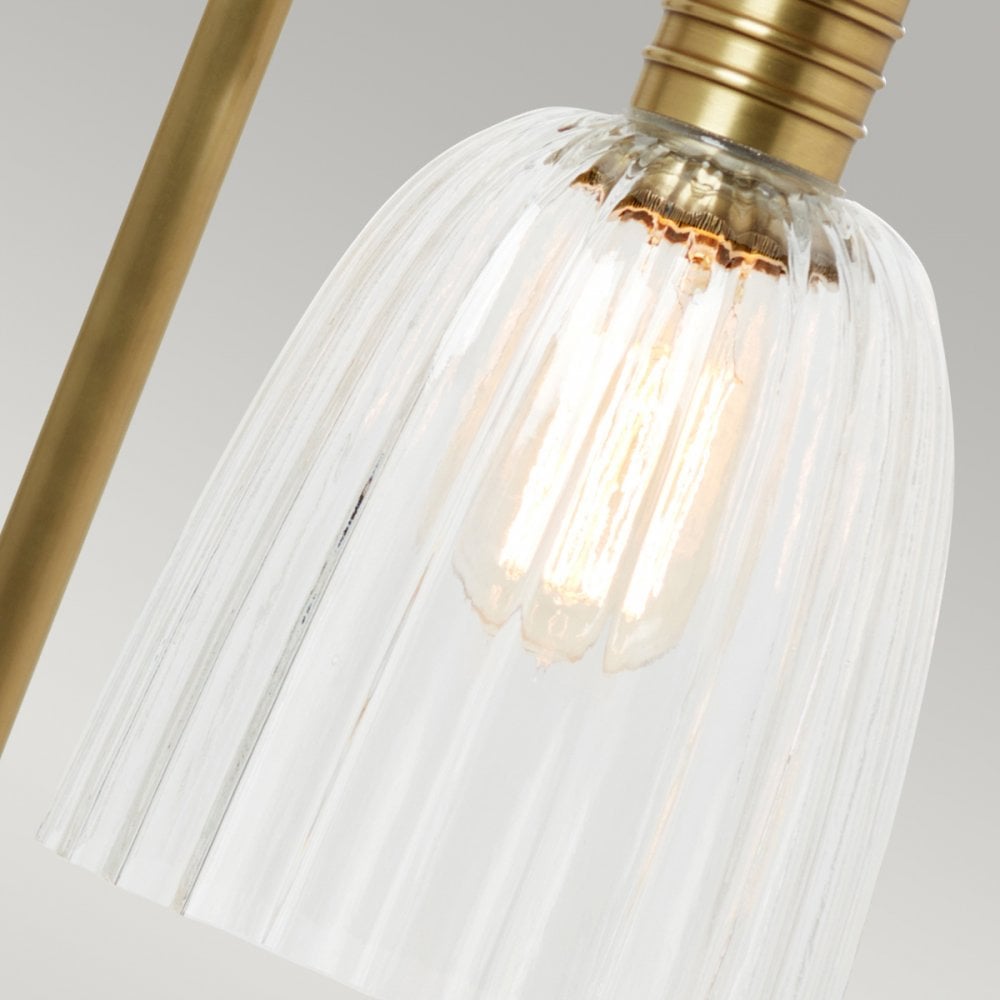 Douille Table Lamp in Aged Brass with Ribbed Glass Shade
