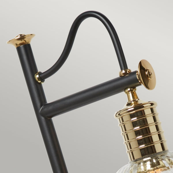 Douille Table Lamp in Black & Polished Brass with Ribbed Glass Shade