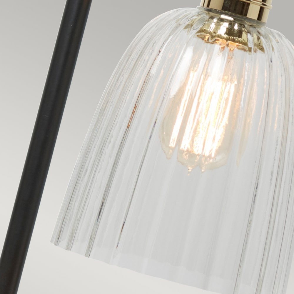 Douille Table Lamp in Black & Polished Brass with Ribbed Glass Shade