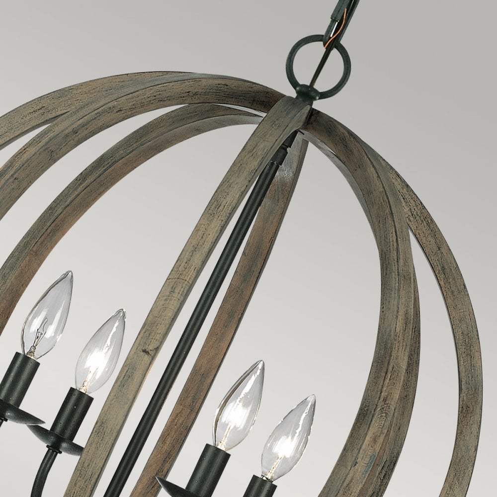 Allier 4 Light Single Pendant in Weathered Oak Wood