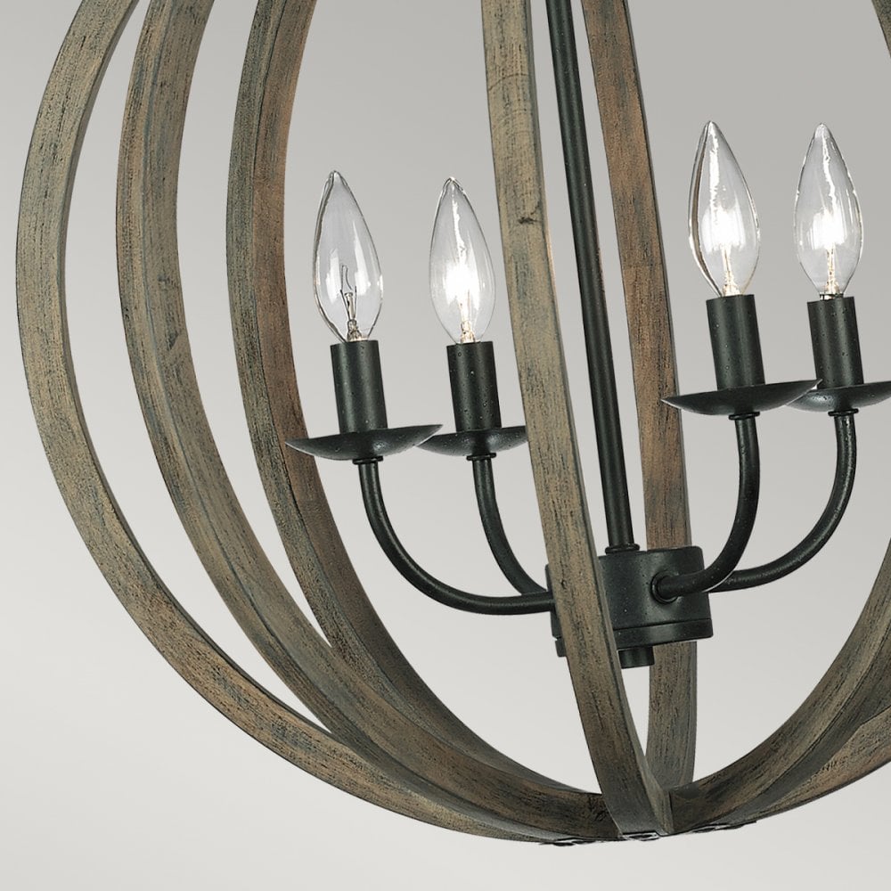Allier 4 Light Single Pendant in Weathered Oak Wood