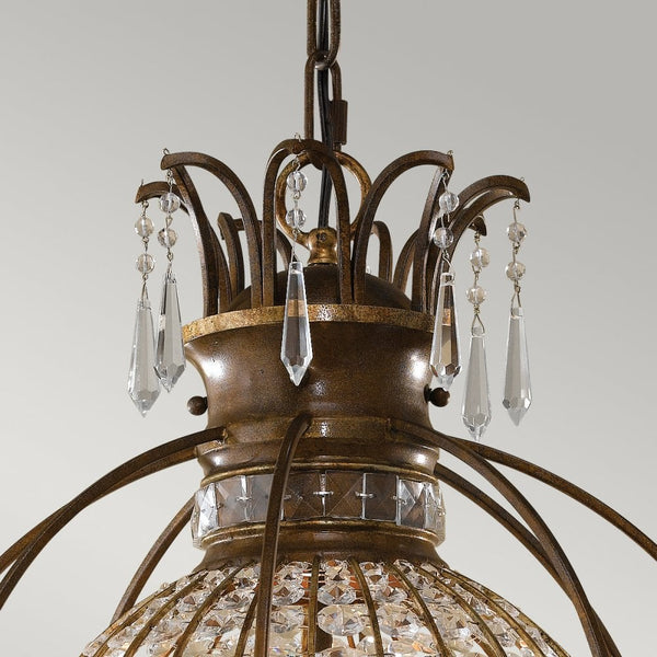 Bellini Three Light Chandelier with Antique Quartz Crystals