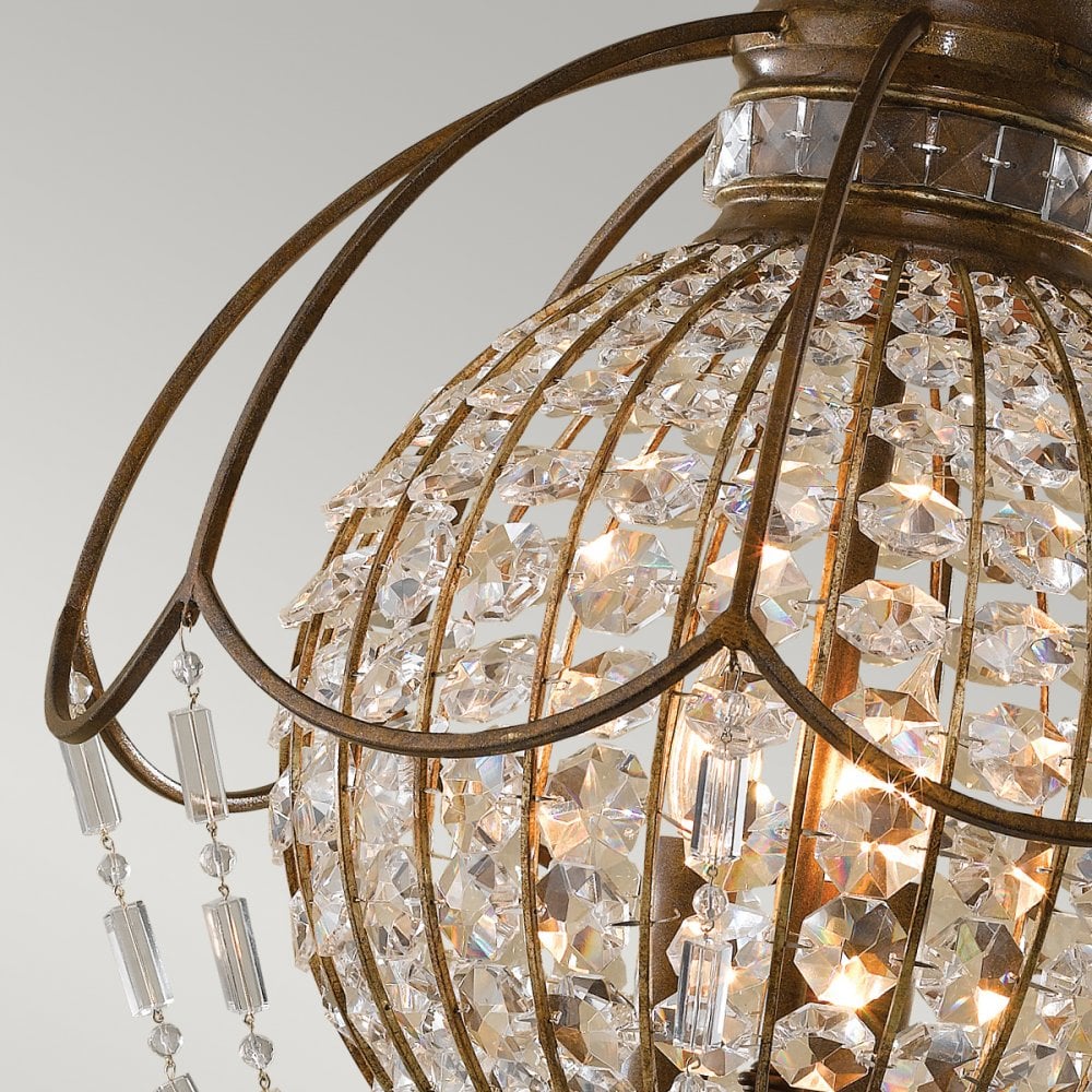 Bellini Three Light Chandelier with Antique Quartz Crystals