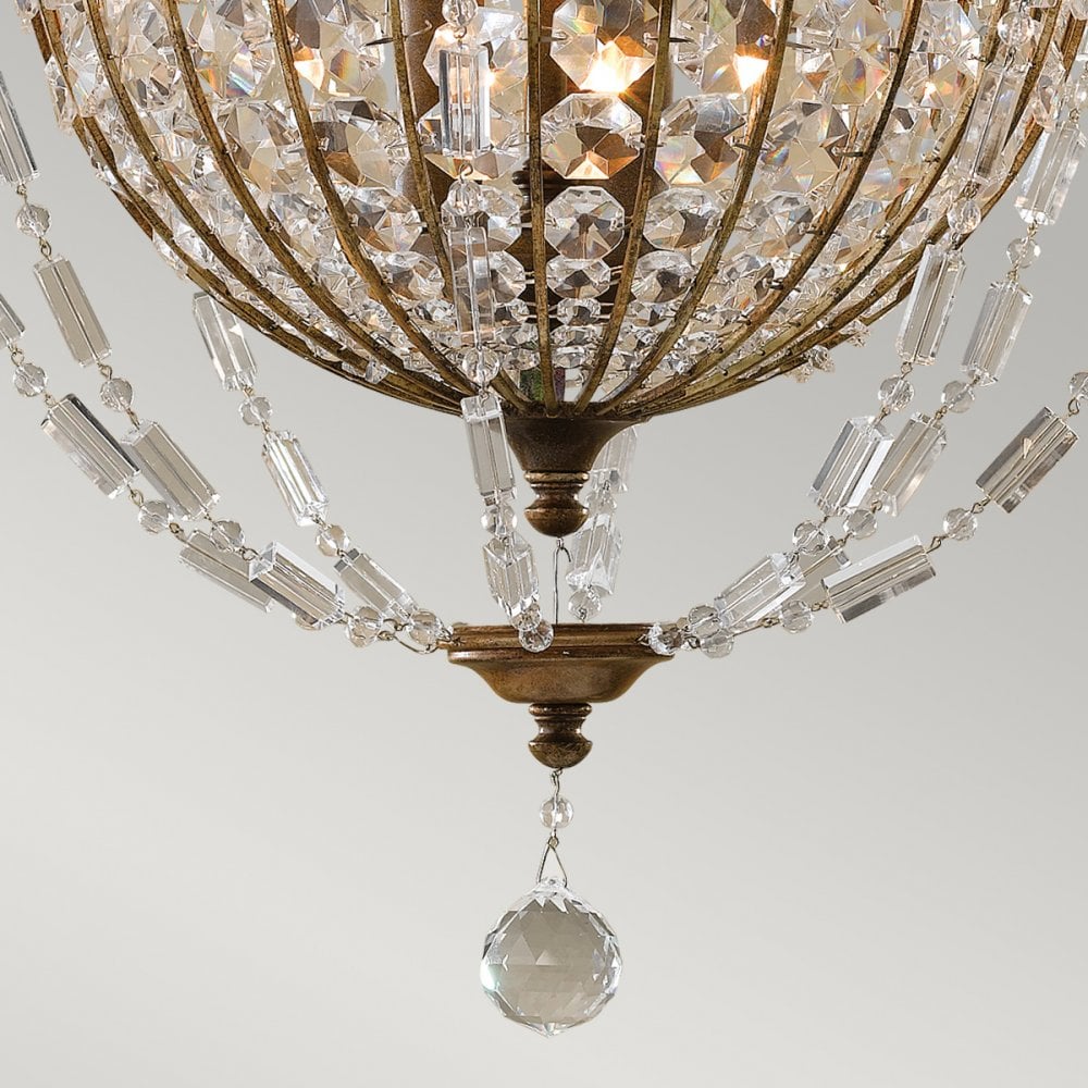 Bellini Three Light Chandelier with Antique Quartz Crystals