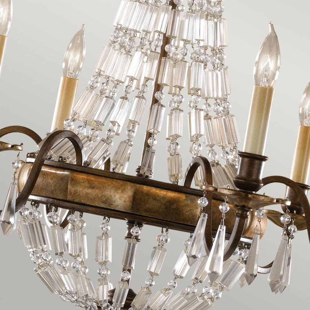 Bellini Six Light Chandelier with Antique Quartz Crystals