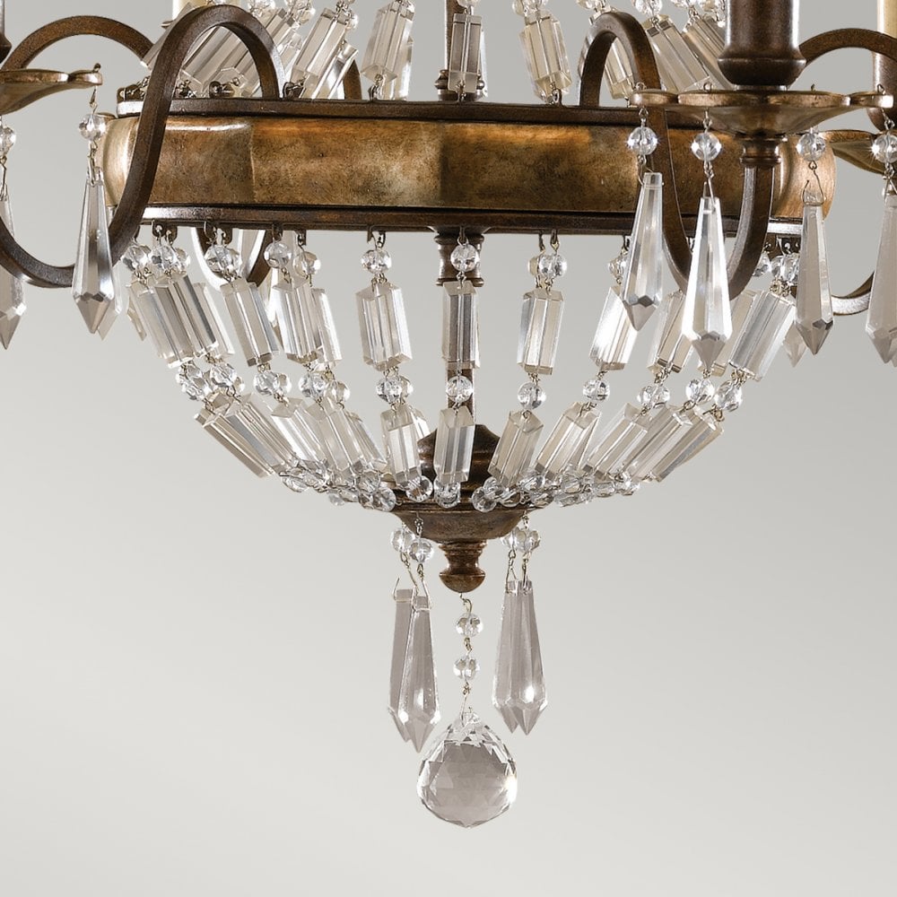 Bellini Six Light Chandelier with Antique Quartz Crystals