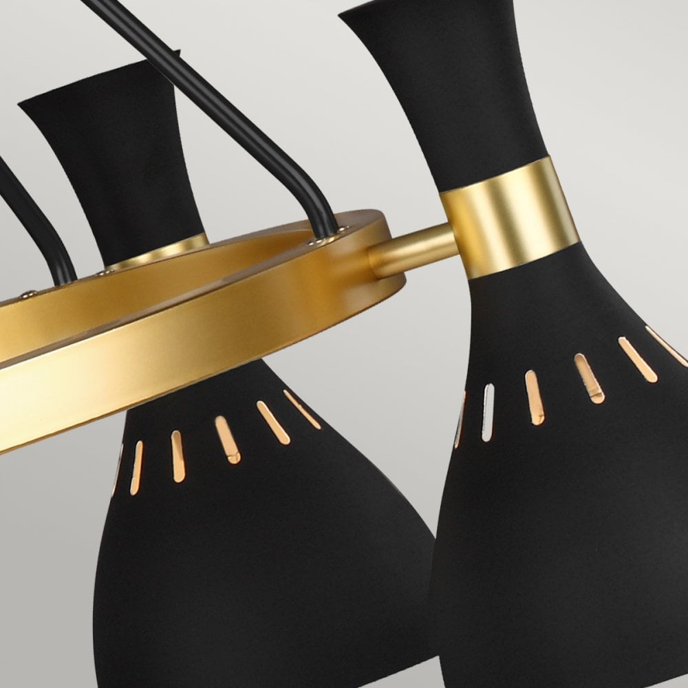 Joan Five Light Chandelier in Midnight Black & Burnished Brass