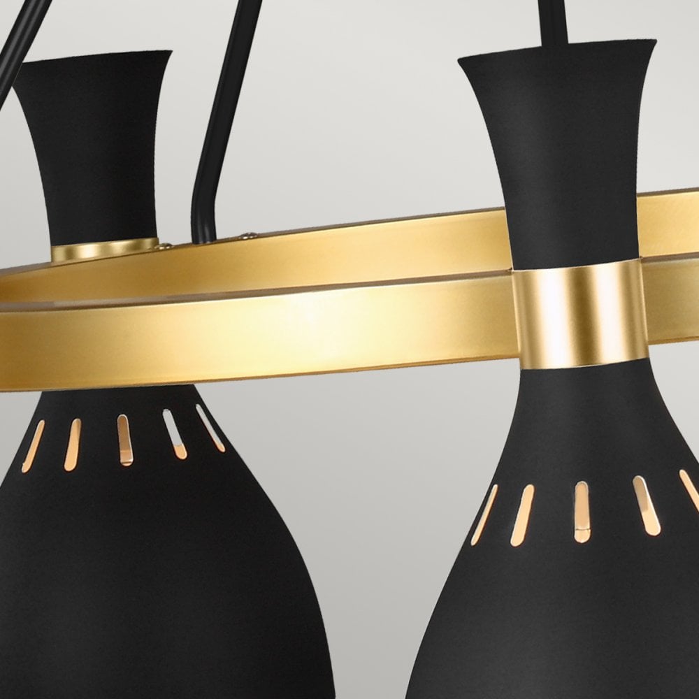 Joan Five Light Chandelier in Midnight Black & Burnished Brass
