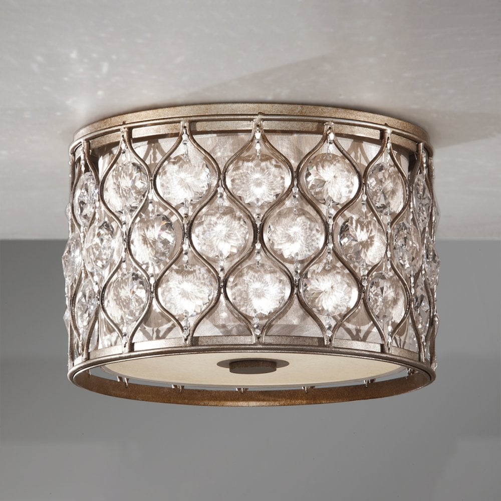 Lucia Flush Crystal Ceiling Light in Burnished Silver